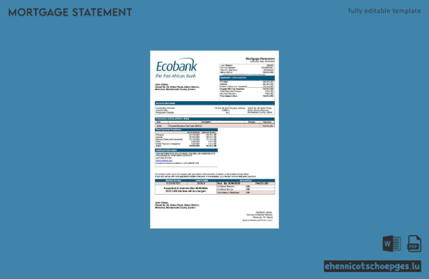 Ecobank Liberia – Beispiel eines Hypothekenauszugs (Word- und PDF-Datei)